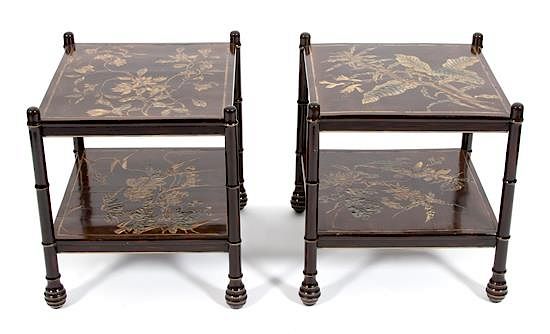 Appraisal: A Pair of Asian Coromandel Lacquered Side Tables Height inches