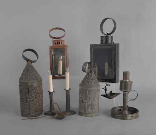 Appraisal: Group of miscellaneous lighting th c to include a punched