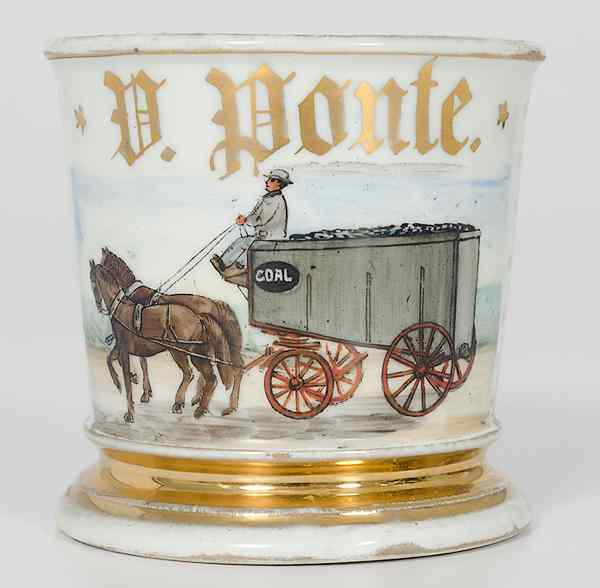 Appraisal: Teamster's Occupational Shaving Mug Coal Wagon Porcelain with polychrome painted