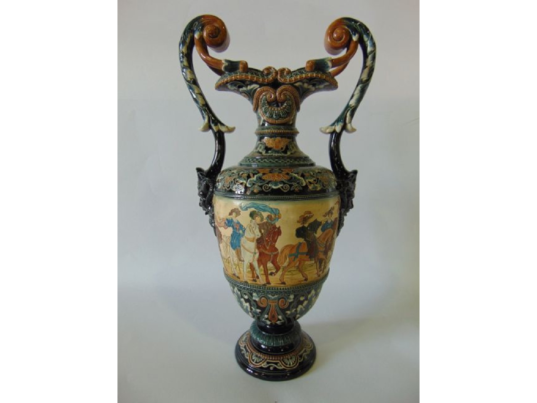 Appraisal: A late th century German majolica two handled vase by