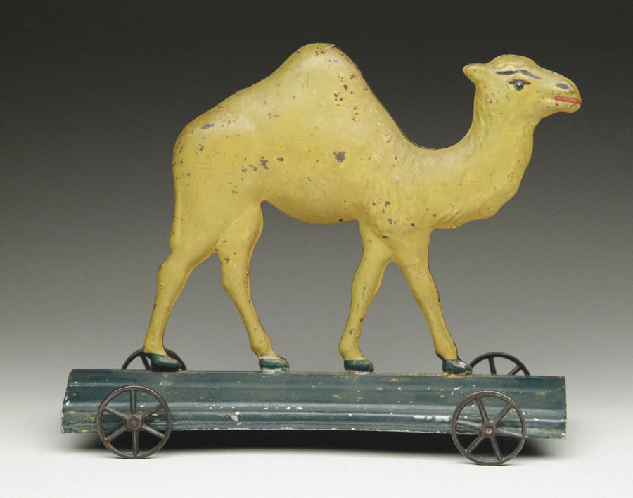 Appraisal: LARGE EARLY AMERICAN TIN CAMEL PLATFORM TOY Circa by Althof