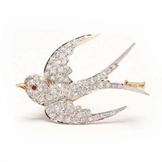 Appraisal: Vintage Platinum Topped Gold and Diamond Bird Brooch Armiger designed