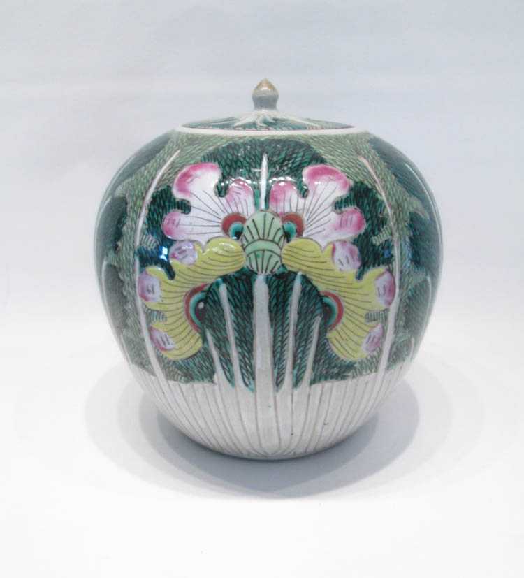 Appraisal: CHINESE PORCELAIN GINGER JAR in Cabbage Leaf motif with fitted