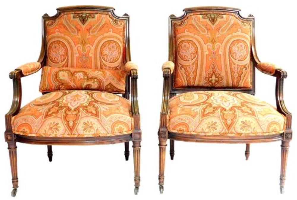 Appraisal: Pair of French style open arm chairs with true paisley