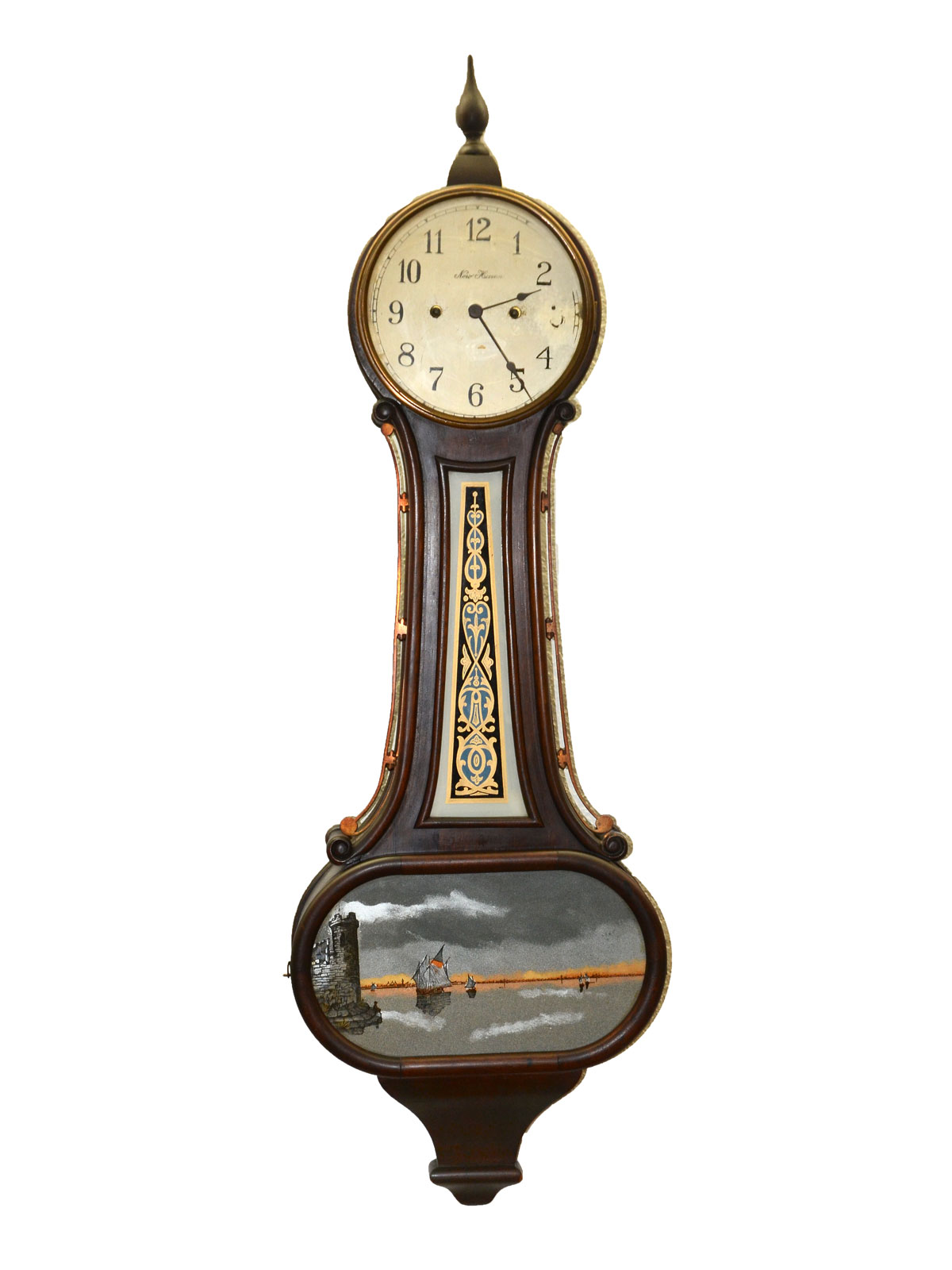 Appraisal: NEW HAVEN BANJO CLOCK Reverse painted New Haven Banjo clock