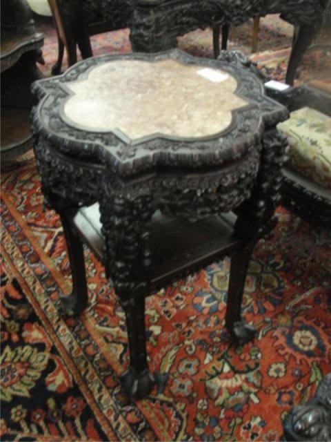 Appraisal: Highly Carved Asian Style Marbletop Table As is From a