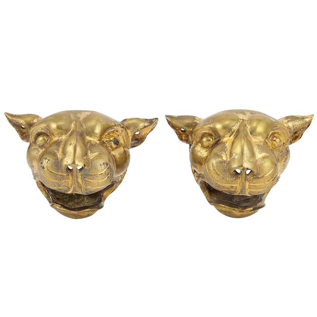 Appraisal: Pair of Continental Gilt-Bronze Panther Heads th th Century Each