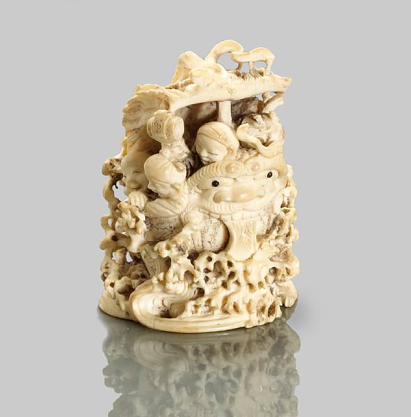 Appraisal: An ivory figural okimono th Century Well carved and undercut