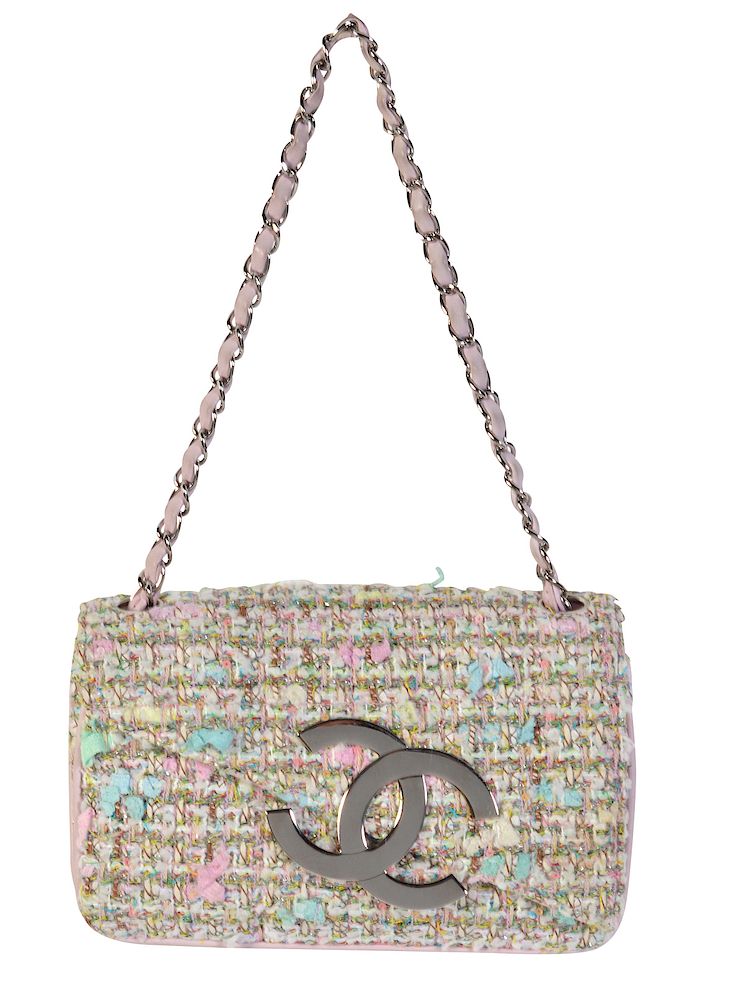 Appraisal: Small Pastel Colored Boucle Fabric CHANEL Bag Small hand bag