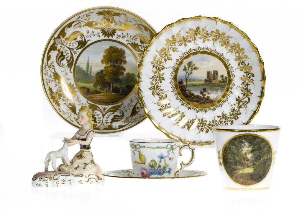 Appraisal: A SAMPSON HANCOCK CUP AND FLUTED SAUCER the cup painted