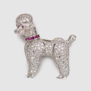 Appraisal: Platinum Diamond and Ruby Poodle Brooch Platinum Diamond and Ruby