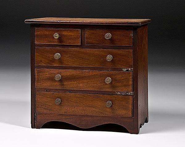 Appraisal: MINIATURE HEPPLEWHITE CHEST OF DRAWERS American early th century in