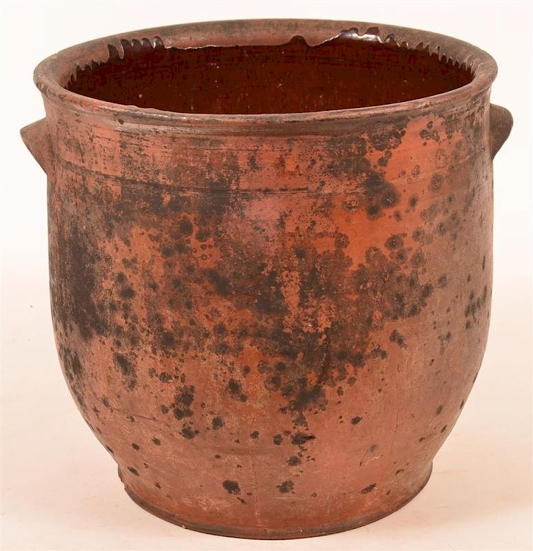 Appraisal: Interior Glazed Redware Storage Crock Large th Century Interior Glazed