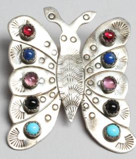 Appraisal: Navajo Sterling Silver Stone Butterfly Brooch Mounting cabochons of garnet