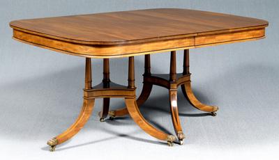 Appraisal: Regency style dining table inlaid mahogany with two pedestals each