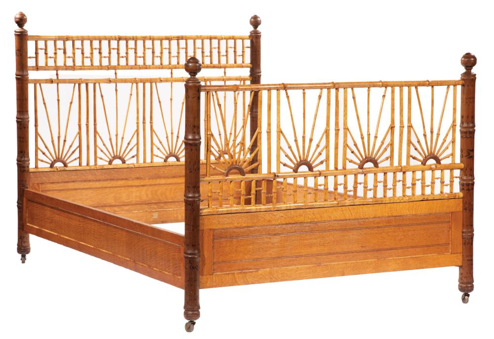 Appraisal: Fine American Aesthetic Carved Bamboo and Birdseye Maple Bedroom Suite