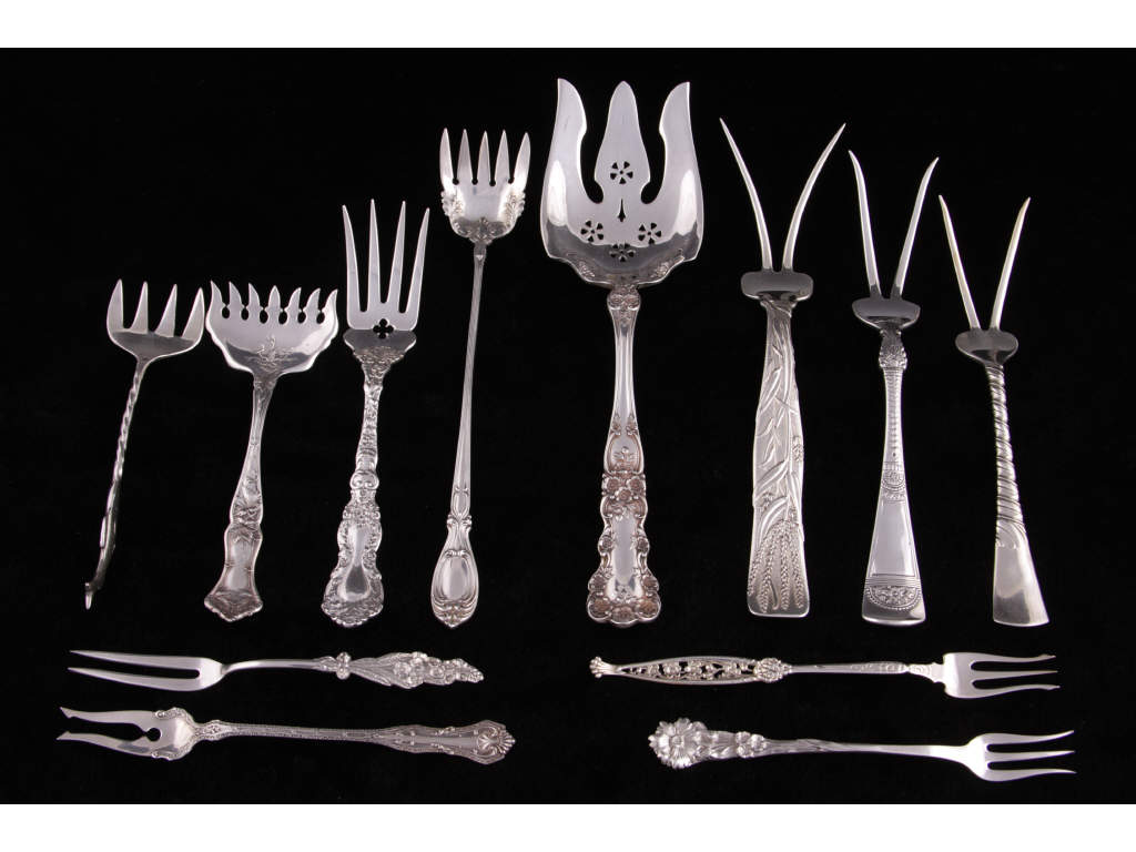 Appraisal: Twelve American Sterling Silver Serving Forks the first a double