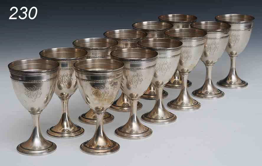 Appraisal: Set of Gorham Sterling Goblets Edgeworth pattern each '' troy