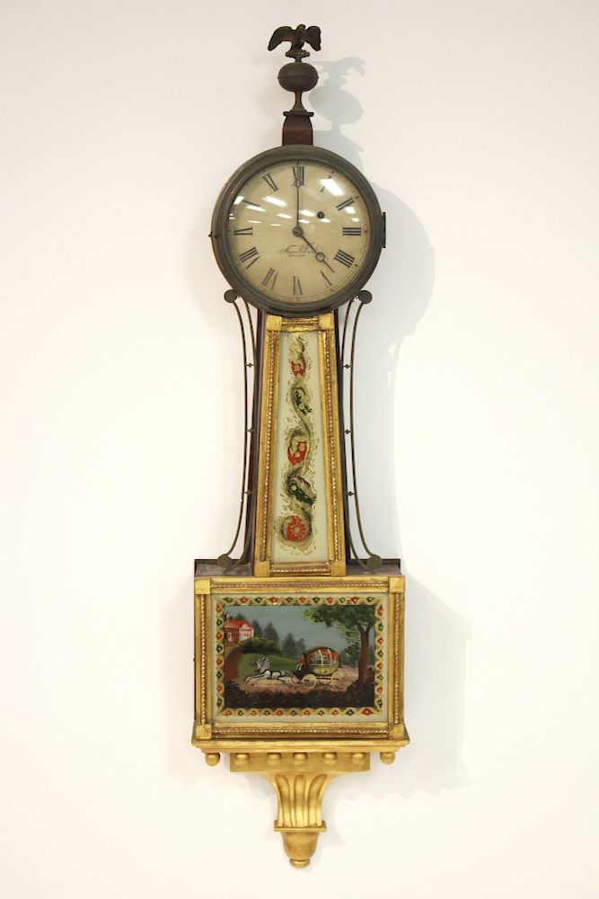 Appraisal: Aaron Willard Federal Banjo Clock c Aaron Willard presentation gilt