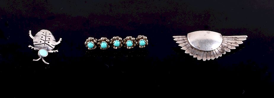 Appraisal: Navajo Taxco Sterling Silver Brooch Pins For your bidding pleasure