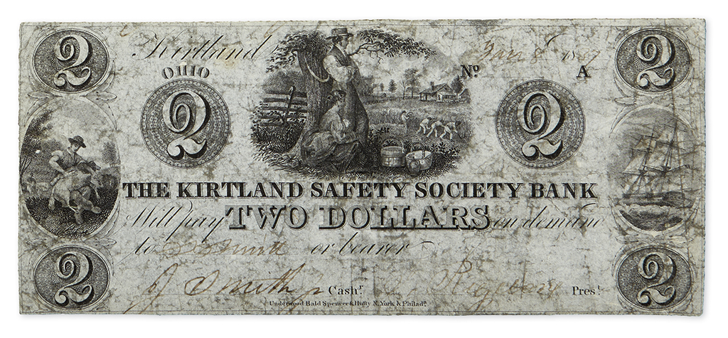 Appraisal: MORMONS--CURRENCY obsolete banknote issued by the Kirtland Safety Society Bank