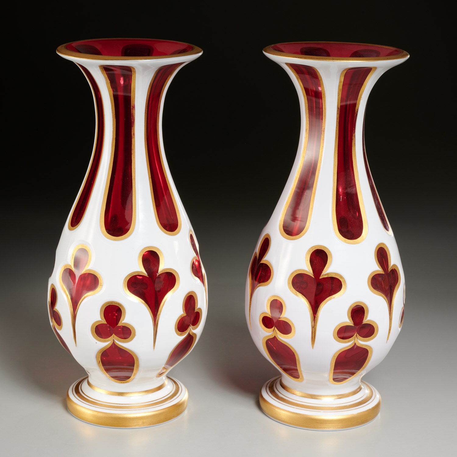 Appraisal: NICE PAIR BOHEMIAN CASED CRANBERRY GLASS VASES Late th c