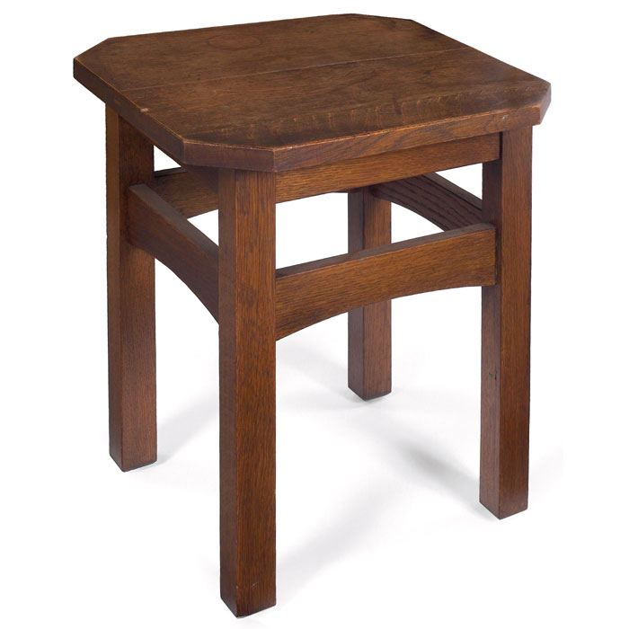 Appraisal: L and JG Stickley tabouret cut-corner form with arched lower