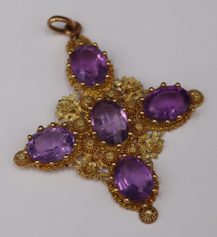 Appraisal: JEWELRY KT GOLD AND AMETHYST FILIGREE CROSS Pendant kt yellow