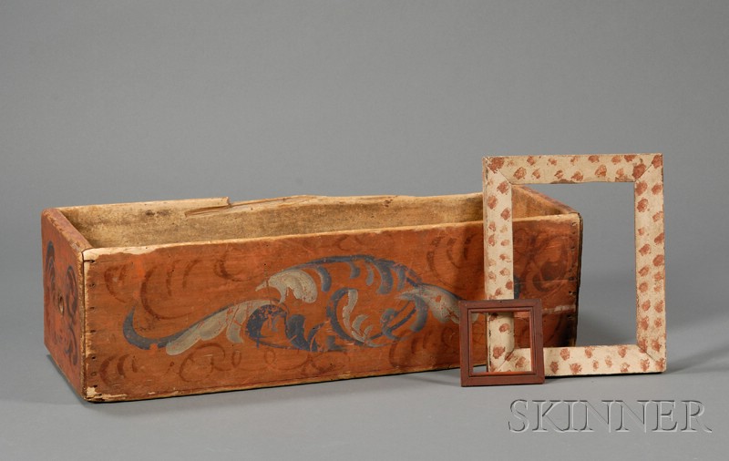 Appraisal: Paint-decorated Pine Box and Two Painted Frames America th century