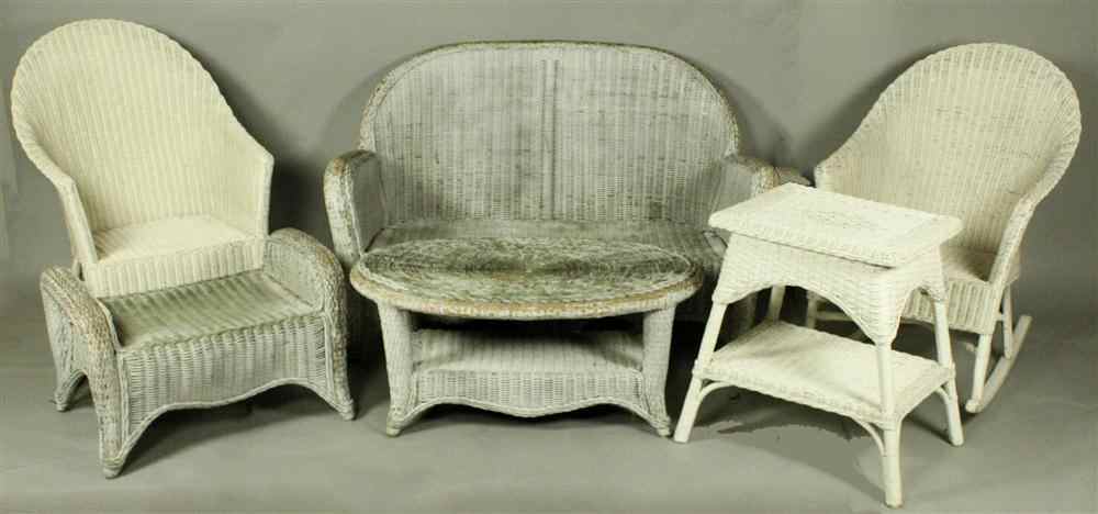 Appraisal: SET OF SIX PIECES OF VINTAGE WICKER PORCH FURNITURE WITH