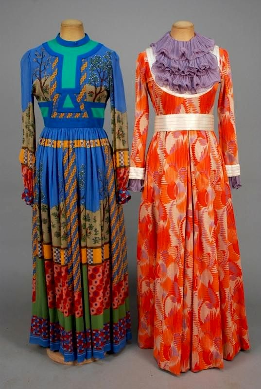 Appraisal: TWO RONALD AMEY PRINTED KNIT and CHIFFON MAXI DRESSES s