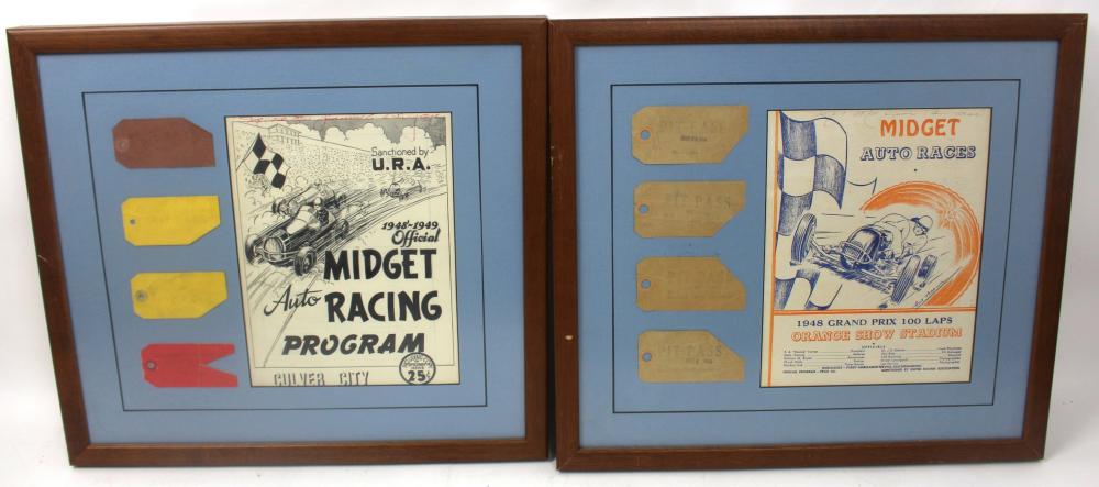 Appraisal: JIMMY BRYAN FRAMED MIDGET RACE PROGRAMS PIT PASSES Jimmy Bryan