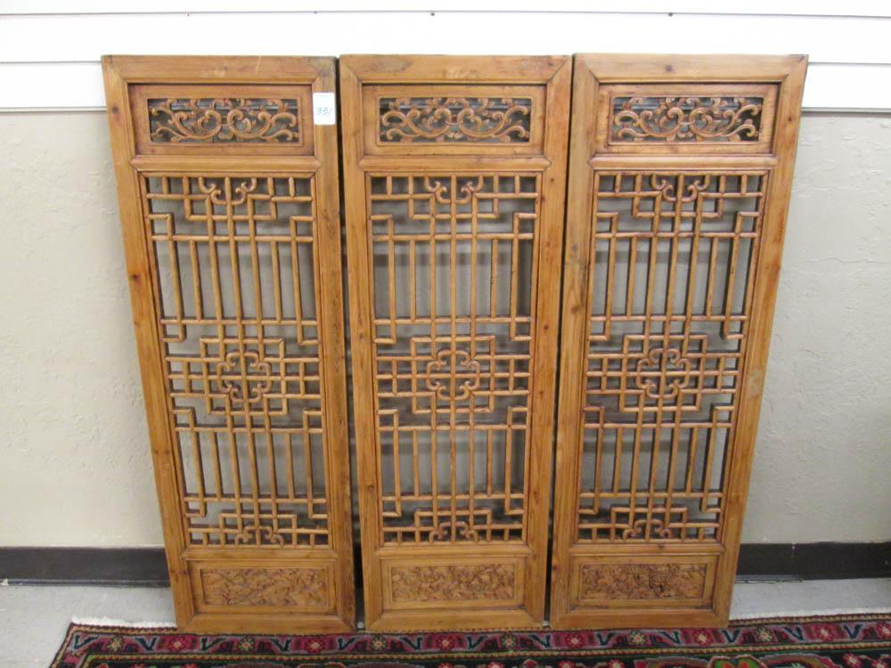 Appraisal: A SET OF THREE WOOD LATTICE WINDOW PANELS Chinese th