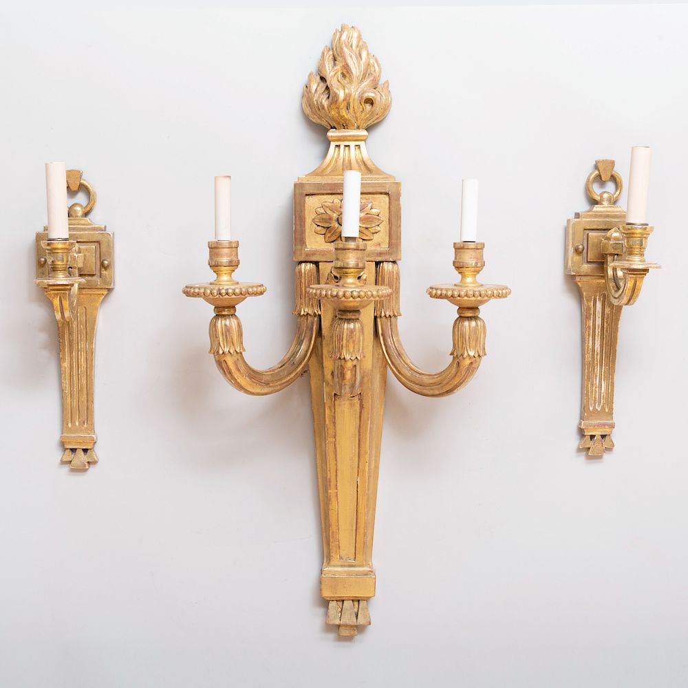 Appraisal: Pair of Small Louis XVI Style Giltwood Single Light Sconces