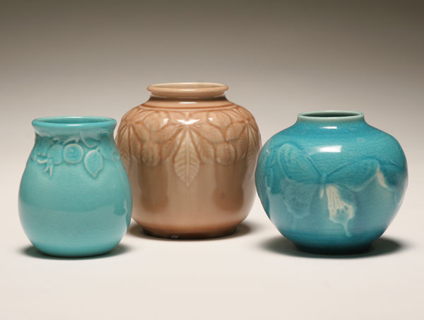 Appraisal: Three Rookwood art pottery vases including one with a raised