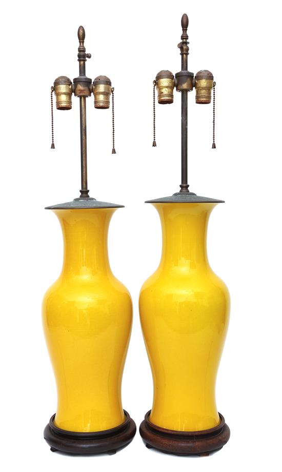 Appraisal: Sale Lot A Pair of Chinese Export Yellow Glaze Baluster