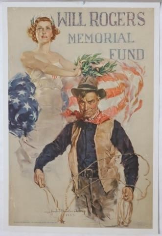 Appraisal: HOWARD CHANDLER CHRISTY LITHOGRAPH WILL ROGERSMEMORIAL FUND POSTER CA PAPER