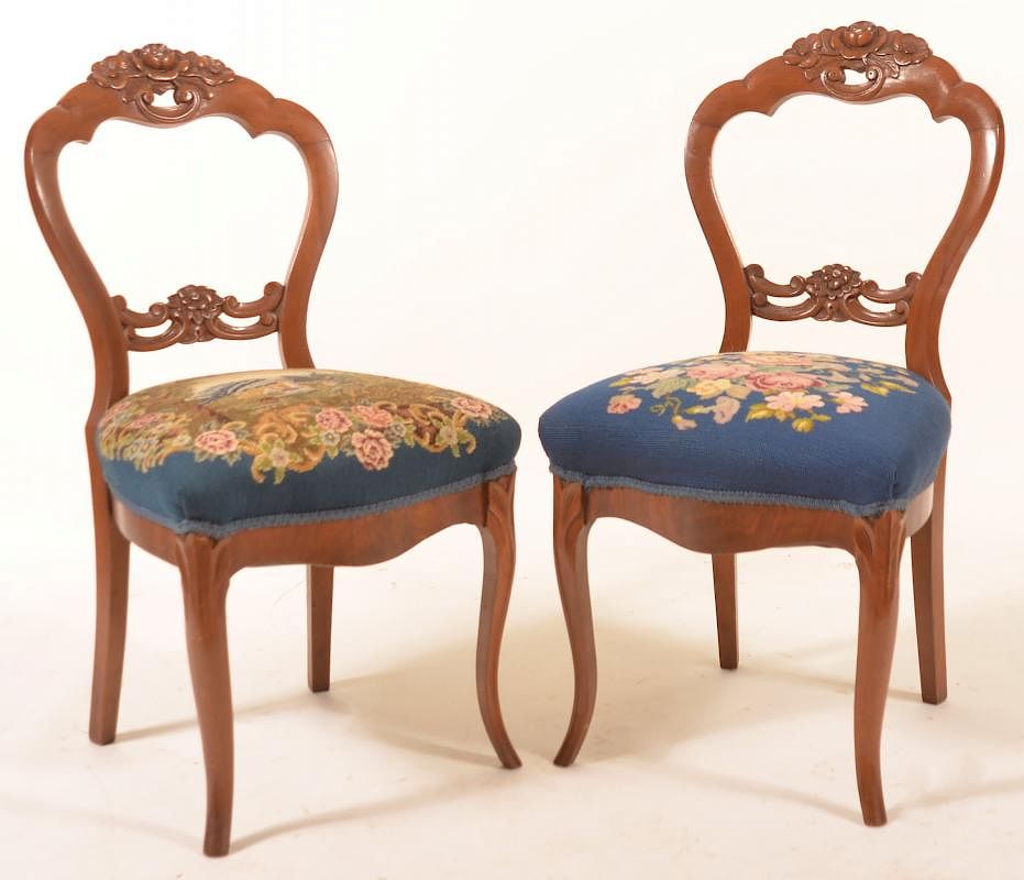 Appraisal: Pair of Victorian Walnut Side chairs Pair of Victorian Walnut