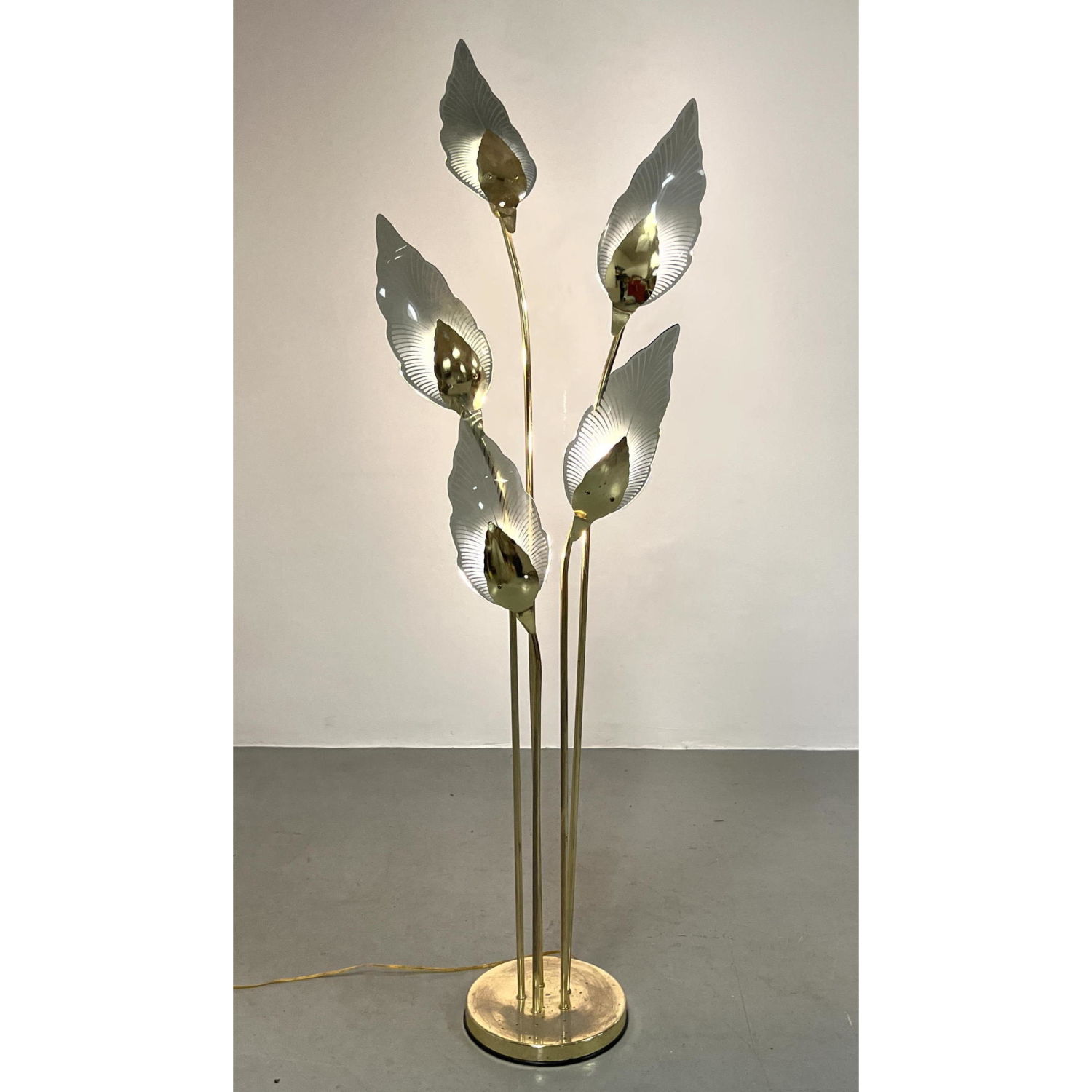 Appraisal: Brass and Glass Floor Lamp Glass leaf panels Dimensions H