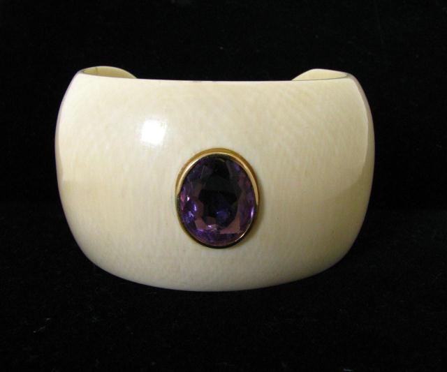 Appraisal: Ivory and Amethyst Cuff Bracelet The bracelet is '' in