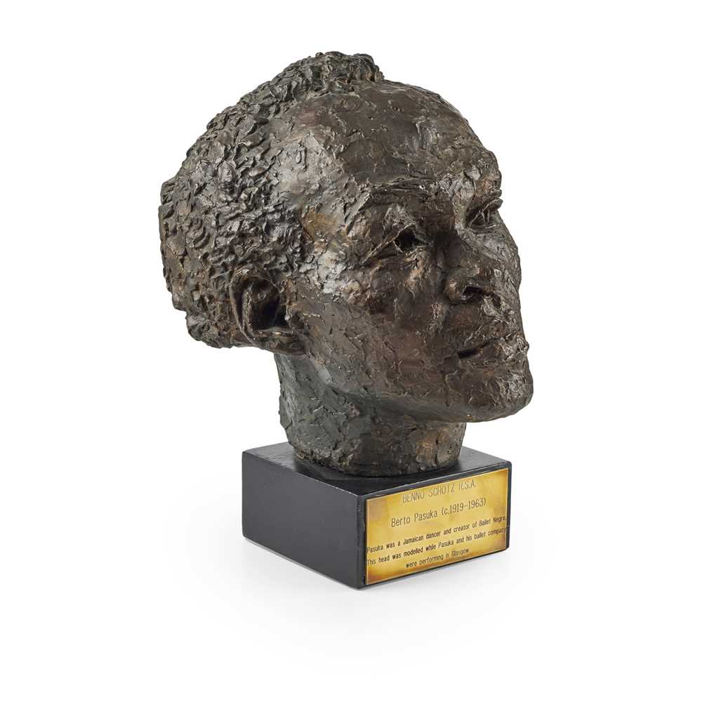 Appraisal: BENNO SCHOTZ - BUST OF BERTO PASUKA patinated plaster raised