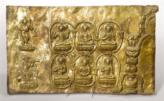 Appraisal: A GILT COPPER RELIEF SHOWING SIX DEITIES AND TWO MUSICIANS