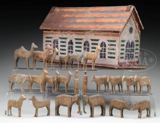 Appraisal: FOLK ART NOAH'S ARK WITH COLLECTION OF HAND CARVED ANIMALS