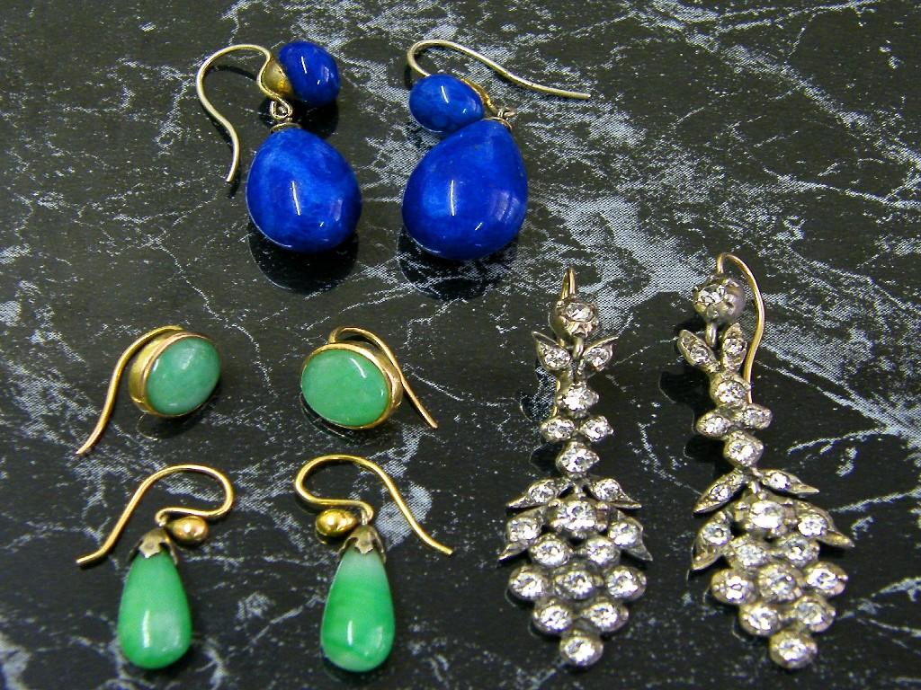 Appraisal: Pair of lapis lazuli drop earrings together with two pairs