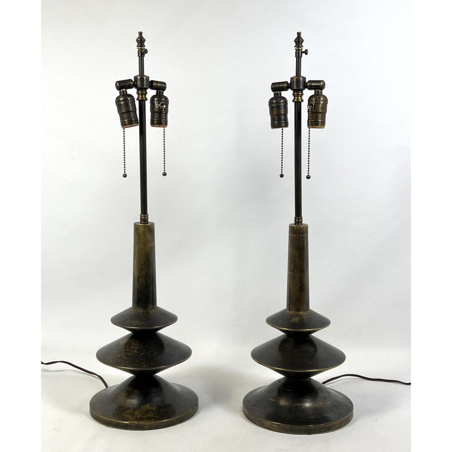 Appraisal: Pair Solid Bronze Angled Stepped Form Table Lamps Each weighs