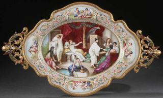 Appraisal: ENAMELED GILT BRONZE TRAY CIRCA A CONTINETAL ENAMELED GILT BRONZE