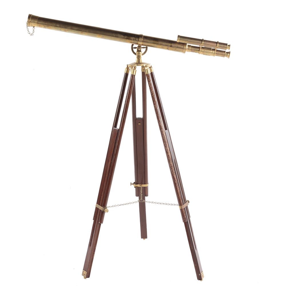 Appraisal: English Brass Telescope Wood Tripod Stand th century telescope with