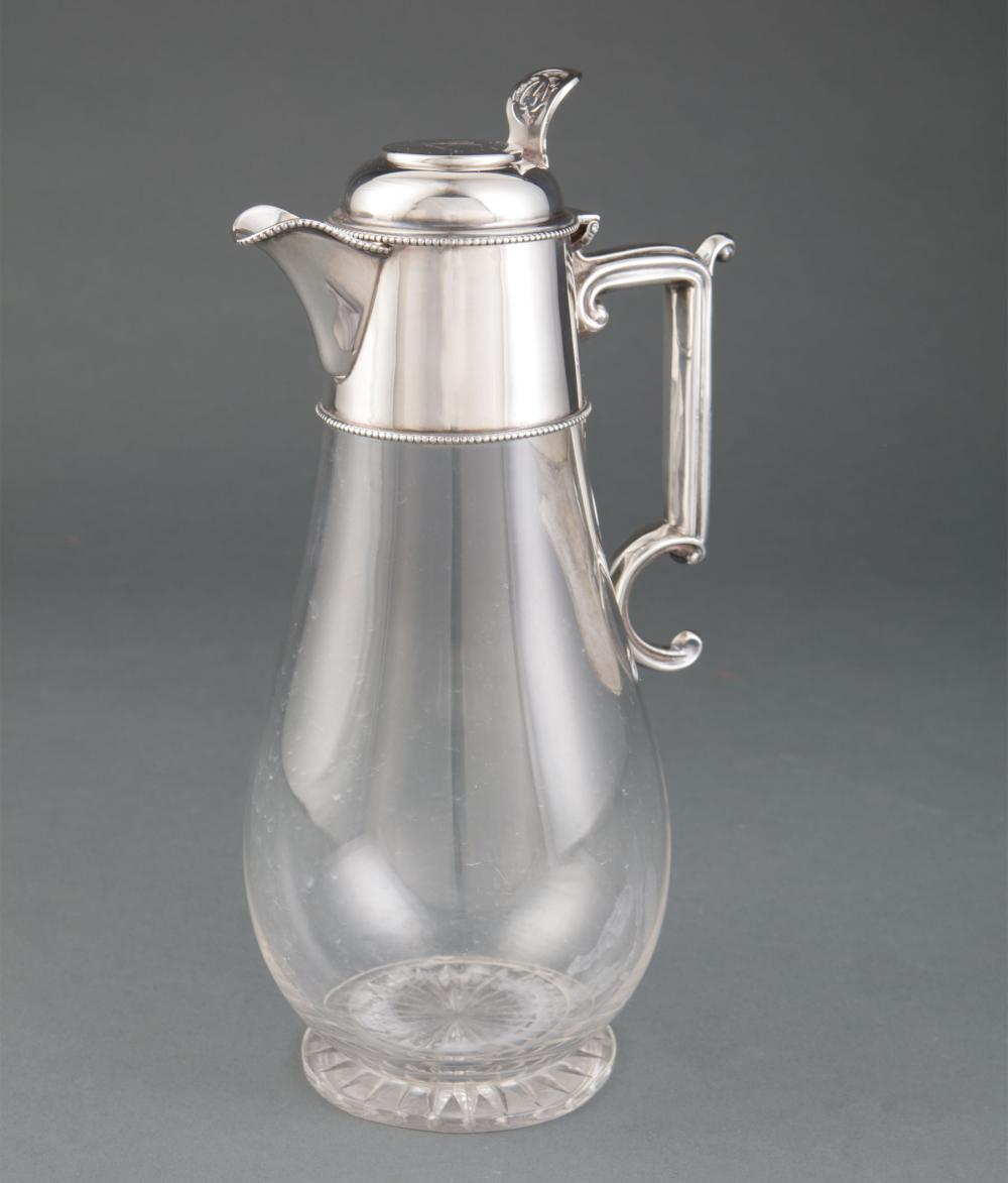 Appraisal: English Arts and Crafts Sterling Silver-Mounted Glass Claret Jug Walter