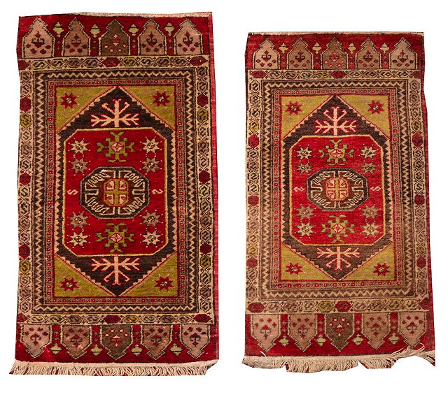 Appraisal: TWO TURKISH YASTIKS very similar in design with central medallion