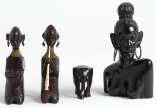 Appraisal: Ebony Carved Figures Comprising two kneeling Myanmar musicians H an